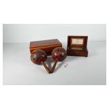 Mixed group, includes wooden maracas, wooden box,