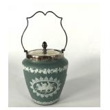 Wedgwood biscuit barrel with silver lid and