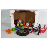 Balls, Frisbee, water gun, etc.