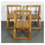 A-frame slat seat folding chairs,  group of three