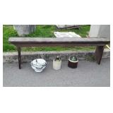 Nice early yellow pine Bench, 9x72x20" high