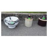 3-pc Lot, crockery gallon size Whiskey jug,
