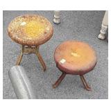 Two Old Metal Milking Stools, 9" seats, 9&12"