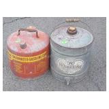 Two early galvanized Cans, 5 gallon Eagle Gas,