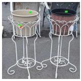 Two Outdoor iron works Plantstands with plastic