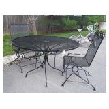 3pc Outdoor Table Set, wrought iron 48" mesh top