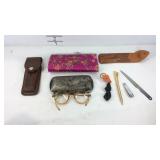 Empty case pocket knife case, eye glasses, letter