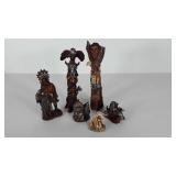 Native American totem poles and figurines, poly