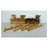 Woodcrafts. 6 coat racks. Two are train shaped