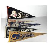 Five sports pennants, condition as shown