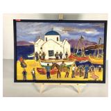 Colorful painting on board, signed and dated