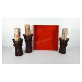 Home decor, includes wooden tray and three pillar