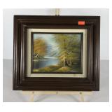 Small painting on board, signed, framed 17x15