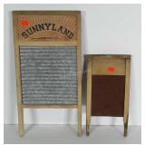 2 washboards, one with advertising. These measure