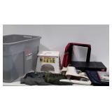 Mixed lot: ice skates, notebooks, scarf / shawl,