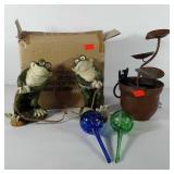 Yard decor, includes lily pad fountain, tug of