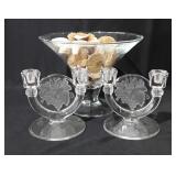 Glassware, center piece full of shells (8"), and