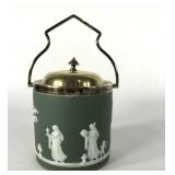 Wedgwood sage dip biscuit barrel and lid, as