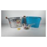 Two ice/beverage tubs, acrylic salad bowl with