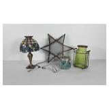 Glass candleholders and display stones, star is