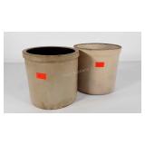 Two stoneware crocks, both have hairline cracks