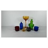 Colored glassware, includes cobalt blue bottle