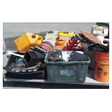 Skid  of 5 gallon diesel can, Playmate cooler,