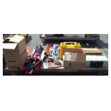 Skid of folding chairs, ceramic pumpkin, Beach