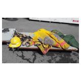 Firefighters boots, helmet, jacket, pants and