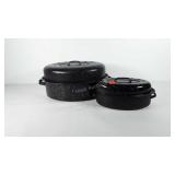 Two enameled roasting pans