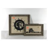 Silhouettes on fabric, seafaring themed, captain