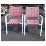 Two Outdoor Lawn Chairs, aluminum framed web
