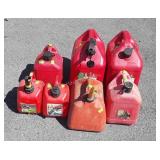 7-Gasoline Cans, red poly made, various sizes