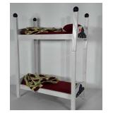 White with purple wooden doll bunk bed. Top bed
