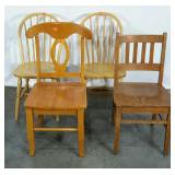 Four mismatched chairs, damage as shown, one