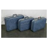 Set of three hard sided luggage cases, one large