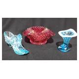 Art glass, hobnail cat head slipper (has chip on