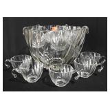 Glassware, flower shaped punch bowl with ten