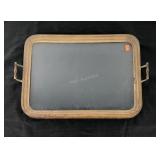 Glass wood framed serving tray 26x18