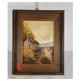 Small painting on canvas, signed boat house