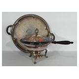 Silverplated tray and chafing dish set.