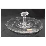 Glassware, sandwich server with etched flower