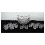 Glassware, punch bowl, with sixteen cups and