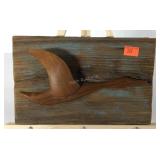 Bird in flight wooden wall plaque, bird is teak