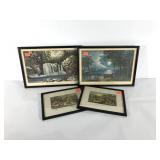Currier & Ives prints, all in black frames, two