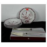 Mikasa bowls (6 bowls), cake server and knife,