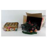 Christmas decor, string lights and ornaments,