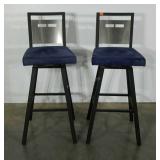 Pair of metal framed, swivel bar stools with