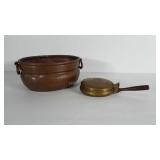 Brass crumb catcher with wooden handle and copper