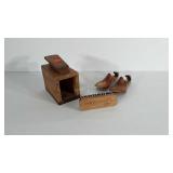 Wooden shoe shine block, wooden shoe forms and a